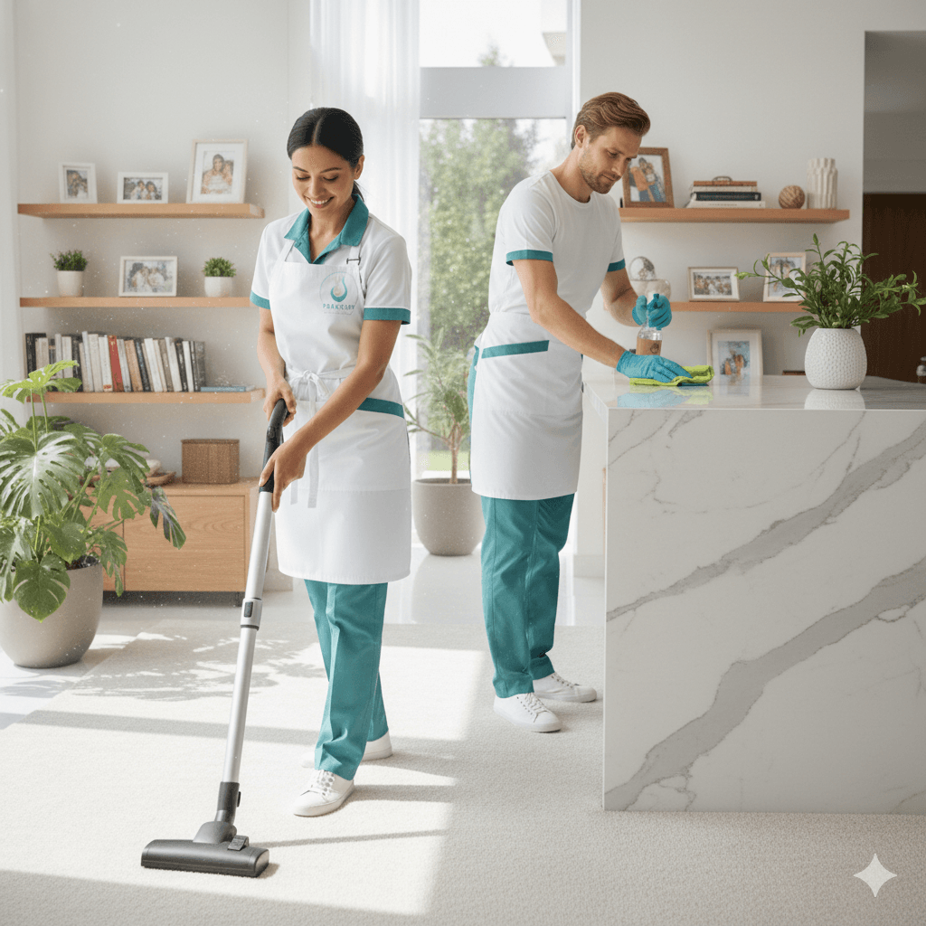 Professional cleaning team at work